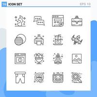 Modern 16 Line style icons Outline Symbols for general use Creative Line Icon Sign Isolated on White Background 16 Icons Pack vector