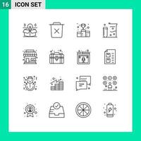 Modern Set of 16 Outlines and symbols such as laboratory chemistry remove number first position Editable Vector Design Elements