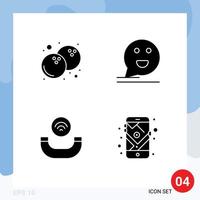 Modern Set of 4 Solid Glyphs Pictograph of coconut handset bubble happy gps Editable Vector Design Elements