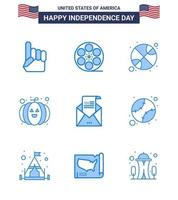 4th July USA Happy Independence Day Icon Symbols Group of 9 Modern Blues of greeting email basketball festival food Editable USA Day Vector Design Elements