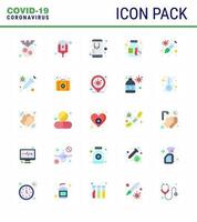 CORONAVIRUS 25 Flat Color Icon set on the theme of Corona epidemic contains icons such as protection pills health medicine bottle online viral coronavirus 2019nov disease Vector Design Elements