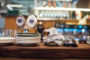 Counter with orders in a cafe, blurred background photo