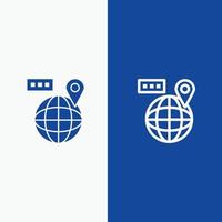 línea de ubicación de navegación del mapa mundial y glifo icono sólido bandera azul línea y glifo icono sólido bandera azul vector