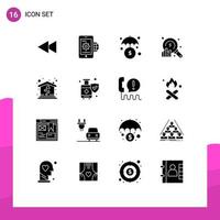 Set of 16 Vector Solid Glyphs on Grid for love search setting data analysis Editable Vector Design Elements