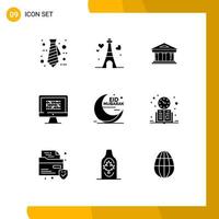 Pack of 9 Modern Solid Glyphs Signs and Symbols for Web Print Media such as problem encryption courthouse ddos cryptography Editable Vector Design Elements