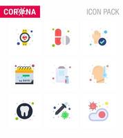 corona virus prevention covid19 tips to avoid injury 9 Flat Color icon for presentation clipboard quarantine capsule event cleaned viral coronavirus 2019nov disease Vector Design Elements