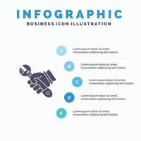 llave inglesa reparación arreglar herramientas mano sólido icono infografía 5 pasos presentación fondo vector