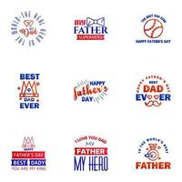 Happy Fathers Day 9 Blue and red Vector Element Set Ribbons and Labels Editable Vector Design Elements