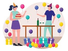 fiesta de cumpleaños con globos sorpresa vector