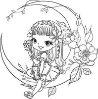 cartoon girl doodle kawaii anime coloring page cute illustration drawing clip art character chibi manga comics vector