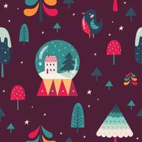 colorful Christmas pattern with cute snow globe and winter stuff for wrapping paper vector