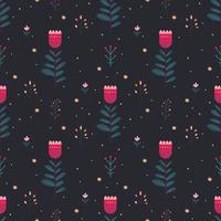 Colorful Winter flower pattern for wrapping papper on dark background with cute little stars vector