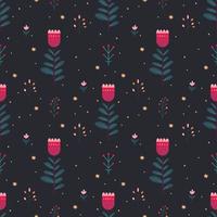 Colorful Winter flower pattern for wrapping papper on dark background with cute little stars vector