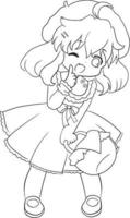 Girl cartoon doodle kawaii anime coloring page cute illustration drawing clip art character chibi manga comic vector