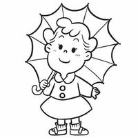 cartoon girl umbrella doodle kawaii anime coloring page cute illustration drawing clip art character chibi manga comics vector