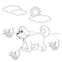 Cute dog cartoon character coloring page. Coloring book for kids vector