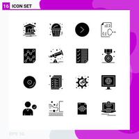 Universal Icon Symbols Group of 16 Modern Solid Glyphs of page analytics circle file develop Editable Vector Design Elements