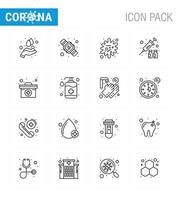 CORONAVIRUS 16 Line Icon set on the theme of Corona epidemic contains icons such as medical medicine antigen virus vaccine flu viral coronavirus 2019nov disease Vector Design Elements