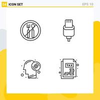 Stock Vector Icon Pack of 4 Line Signs and Symbols for fasting thinking cable lightning document Editable Vector Design Elements