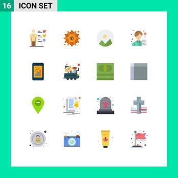 Flat Color Pack of 16 Universal Symbols of analytics female image avatar analyst Editable Pack of Creative Vector Design Elements