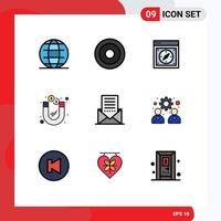 Pack of 9 Modern Filledline Flat Colors Signs and Symbols for Web Print Media such as communication money browser investment web Editable Vector Design Elements