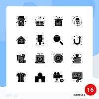 Mobile Interface Solid Glyph Set of 16 Pictograms of home solution hot light bulb Editable Vector Design Elements