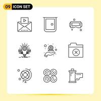 Universal Icon Symbols Group of 9 Modern Outlines of scale bulb home gate idea smart Editable Vector Design Elements