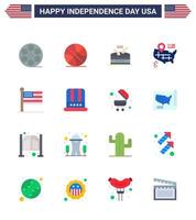 16 USA Flat Pack of Independence Day Signs and Symbols of united flag drum american location Editable USA Day Vector Design Elements