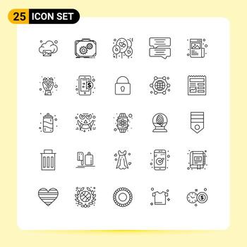 conjunto de líneas de interfaz móvil de 25 pictogramas de diseño de elementos de diseño vectorial editables de burbujas de mensaje de trabajo de arte vector