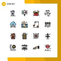 Modern Set of 16 Flat Color Filled Lines Pictograph of share cloud fruit works fire Editable Creative Vector Design Elements