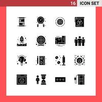 Modern Set of 16 Solid Glyphs and symbols such as start launching earth fly poster Editable Vector Design Elements