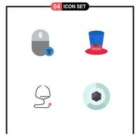 Group of 4 Modern Flat Icons Set for computers medical hardware hat medical Editable Vector Design Elements