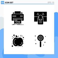 moderno 4 iconos de estilo sólido símbolos de glifo para uso general signo de icono sólido creativo aislado sobre fondo blanco paquete de 4 iconos vector