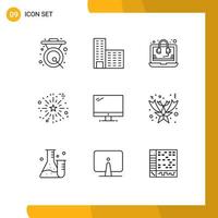 Pictogram Set of 9 Simple Outlines of monitor thanks day consulting salute celebrate Editable Vector Design Elements