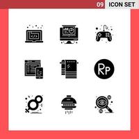 Universal Icon Symbols Group of 9 Modern Solid Glyphs of dry mobile control pad website responsive Editable Vector Design Elements