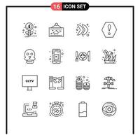 16 Thematic Vector Outlines and Editable Symbols of medical skull arrow warning error Editable Vector Design Elements