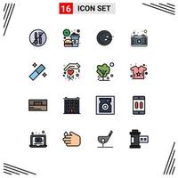 16 User Interface Flat Color Filled Line Pack of modern Signs and Symbols of picture photography lunch camera reproduction Editable Creative Vector Design Elements