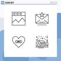 Line Pack of 4 Universal Symbols of analytics heart email star like Editable Vector Design Elements