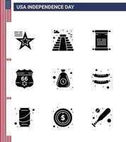 9 Creative USA Icons Modern Independence Signs and 4th July Symbols of money security scroll usa american Editable USA Day Vector Design Elements