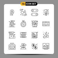 16 Black Icon Pack Outline Symbols Signs for Responsive designs on white background 16 Icons Set vector