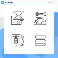 Modern 4 Line style icons Outline Symbols for general use Creative Line Icon Sign Isolated on White Background 4 Icons Pack vector