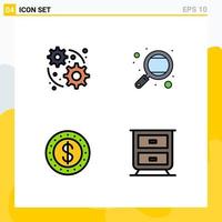 Group of 4 Filledline Flat Colors Signs and Symbols for development coin knowledge school drawer Editable Vector Design Elements