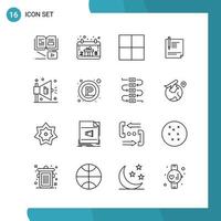 Vector Pack of 16 Outline Symbols Line Style Icon Set on White Background for Web and Mobile