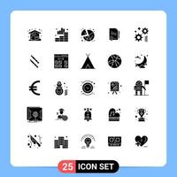 Modern Set of 25 Solid Glyphs and symbols such as gear cogwheel pie deal certificate Editable Vector Design Elements