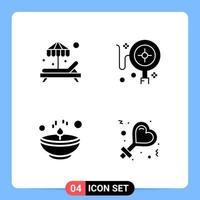 4 Solid Black Icon Pack Glyph Symbols for Mobile Apps isolated on white background 4 Icons Set vector