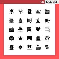 Group of 25 Modern Solid Glyphs Set for analytics monitoring hotel bill parking payment Editable Vector Design Elements