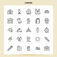 contorno 25 conjunto de iconos de camping diseño de estilo de línea vectorial conjunto de iconos negros paquete de pictogramas lineales diseño de ideas de negocios web y móviles ilustración vectorial vector