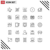 Mobile Interface Line Set of 25 Pictograms of hand right autumn circle shovel Editable Vector Design Elements