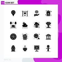 Pack of 16 creative Solid Glyphs of energy eco cook battery modern Editable Vector Design Elements