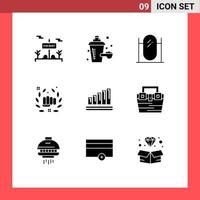 9 User Interface Solid Glyph Pack of modern Signs and Symbols of chart fist furniture hand fight Editable Vector Design Elements